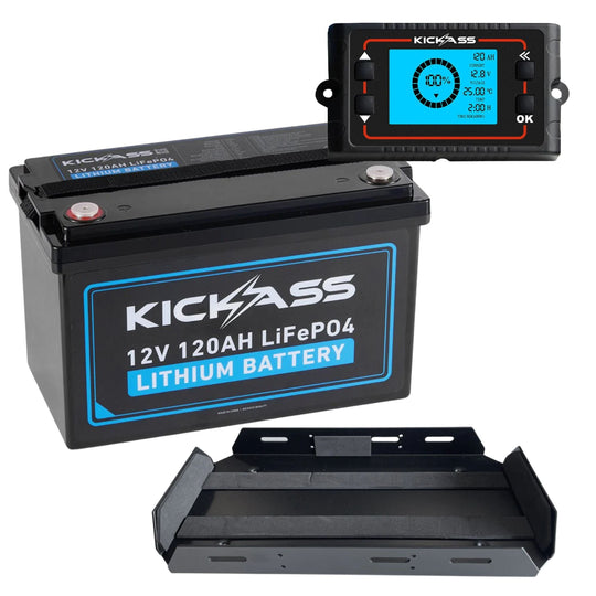 KickAss ProductsKickAss 120Ah Lithium Battery Kit with Shunt & Mounting TrayKA12120XB - SHUNT - TRAY