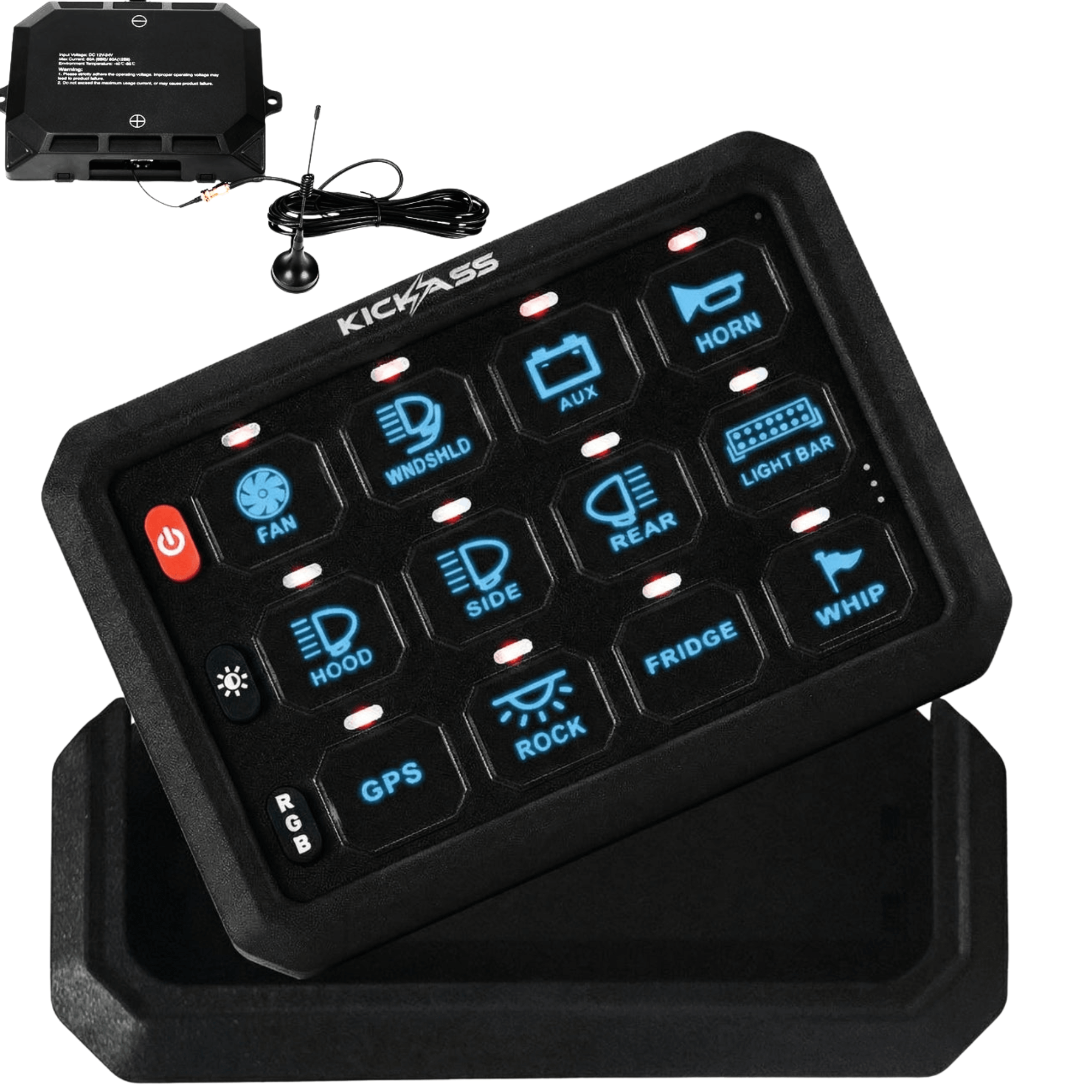 KickAss ProductsKickAss 12/24V 12 Gang Wireless Switch Panel with Magnetic Charging CradleKAWLSWPANEL-12-MKII