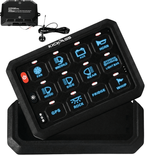 KickAss ProductsKickAss 12/24V 12 Gang Wireless Switch Panel with Magnetic Charging CradleKAWLSWPANEL-12-MKII