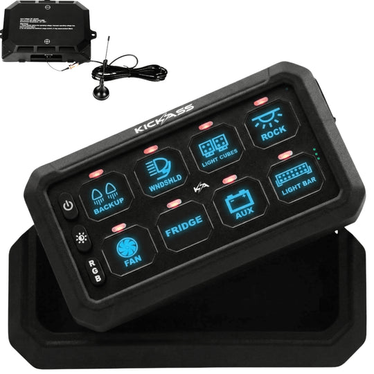KickAss ProductsKickAss 12/24V 8 Gang Wireless Switch Panel with Magnetic Charging CradleKAWLSWPANEL-8-MKII