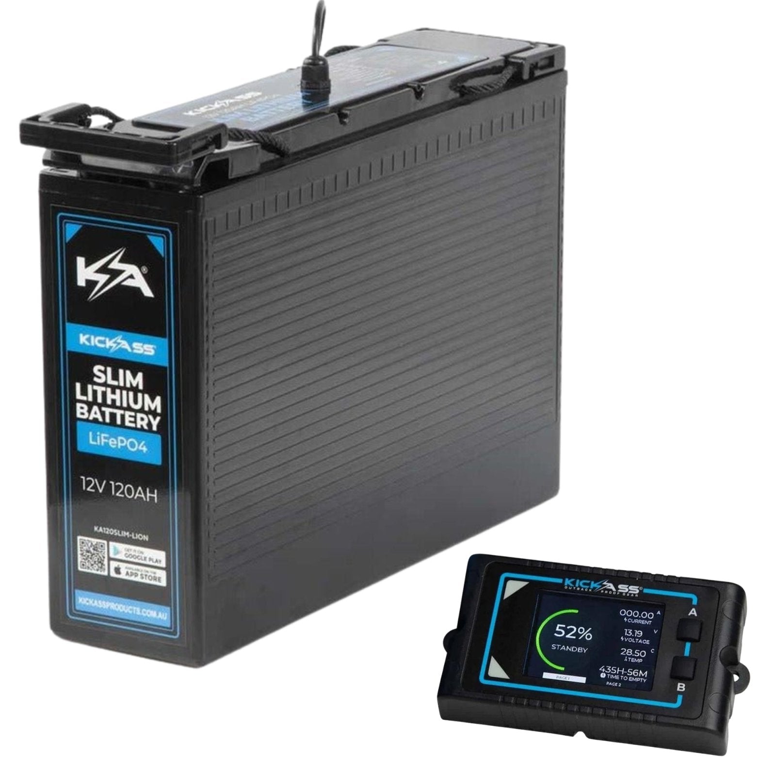 KickAss ProductsKickAss 12V 120Ah LiFePo4 Slimline Lithium Battery & Remote Display UnitKA12120SLIM - LIONRDU