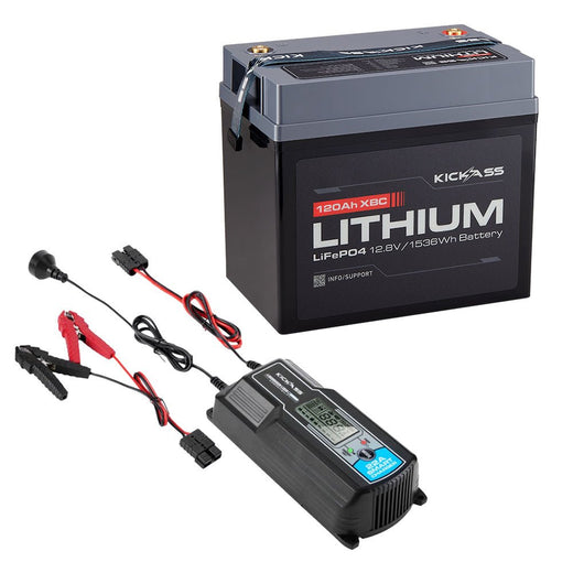 KickAss 12V 120Ah Lithium Compact Battery + 22A Smart Charger Bundle