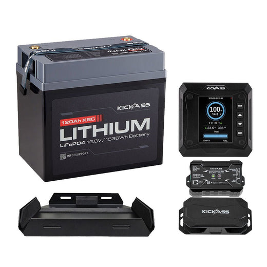 KickAss 12V 120Ah Lithium Compact Battery Bundle with Battery Monitoring Shunt & Tray