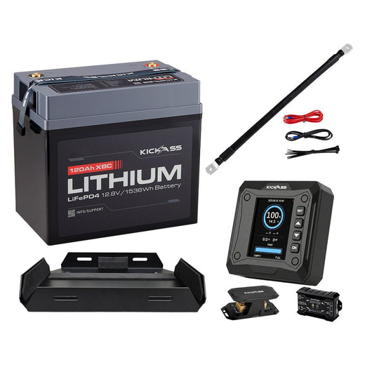 KickAss 12V 120Ah Lithium Compact Battery Bundle with Smart Shunt, Power Connections Kit & Battery Tray