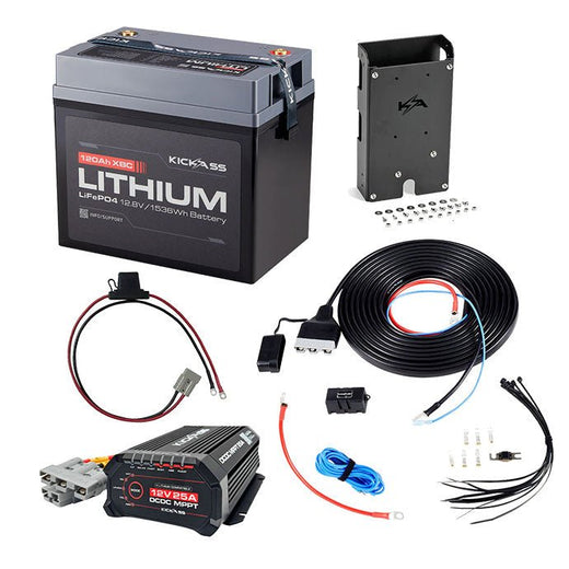 KickAss 12V 120Ah Lithium Essentials Dual Battery Kit with DCDC Charger, Wiring Kit & More