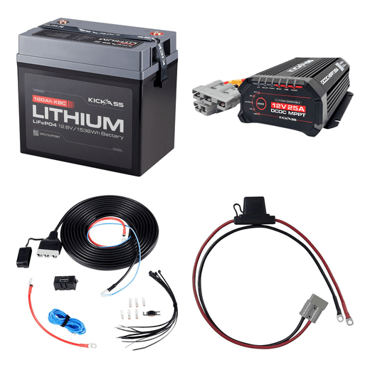 KickAss 12V 120Ah Lithium Essentials Dual Battery Kit with DCDC Charger & Wiring Kit