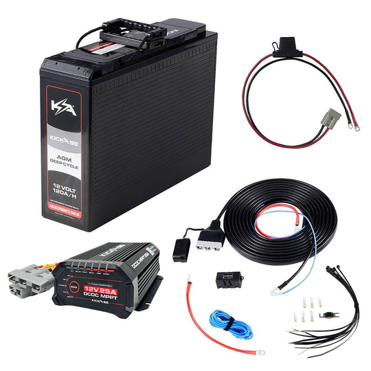 KickAss ProductsKickAss 12V 120Ah Slimline AGM Essentials Dual Battery Kit with 25A DCDC Charger, Wiring Kit and Maxi Fuse HolderKADBKIT120SLIMAGM
