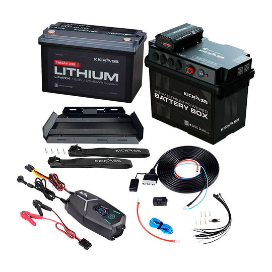 KickAss ProductsKickAss 12V 160Ah Lithium Complete Dual Battery Kit with DCDC Charger, Wiring Kit & TrayKA-12VLIT-DCDC-WIRING-160AH
