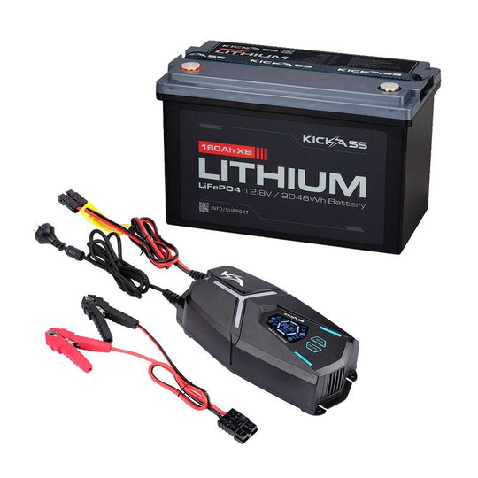 KickAss ProductsKickAss 12V 160Ah Lithium Deep Cycle Battery + Flexicharge 32A Charger BundleKA-12160XBN70LIT-CHG1232