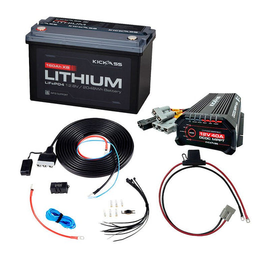 KickAss ProductsKickAss 12V 160Ah Lithium Essentials Dual Battery Kit with DCDC Charger, Wiring Kit & Fuse HolderKA-12160XBN70-LION-DCDC-WIRING