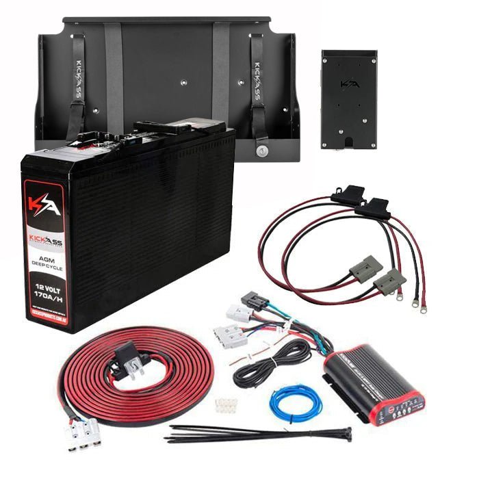 KickAss ProductsKickAss 12V 170Ah AGM Battery with 25A DCDC Charger, Tray, Accessory Panel & Wiring KitKATRAYMT170DCDC