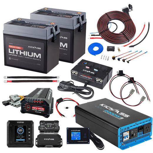 KickAss 12V 2000W Inverter Bundle with Battery, Charger & Wiring Kit - 240Ah Total Capacity