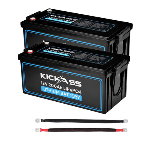 KickAss Twin 12V 200Ah Deep Cycle Lithium Battery Bundle with Linking Cables - 400Ah Total Capacity