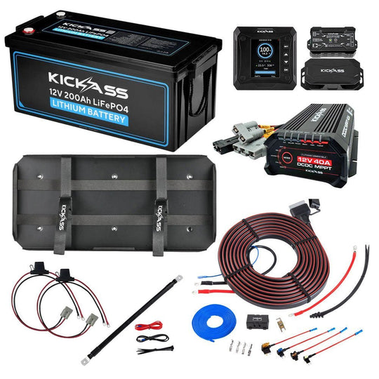 KickAss ProductsKickAss 12V 200Ah Lithium Essentials Dual Battery Kit with 40A DCDC Charger, Shunt, Tray & WiringKA200BASECORELIONDBKIT