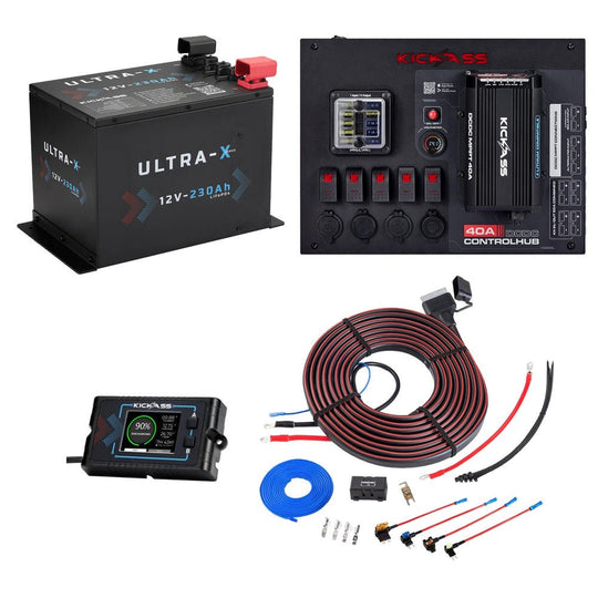 KickAss ProductsKickAss 12V 230Ah Lithium Complete Dual Battery Kit with 40A DCDC Control Hub, Heavy Duty Wiring Kit and Remote Display UnitKADBKIT230XLION
