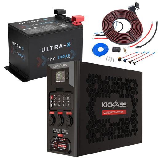 KickAss 12V 230Ah Ultra-X Lithium Compact Deep Cycle Battery Bundle with Wireless Canopy Power System & DCDC Wiring Kit - 230Ah Total Capacity