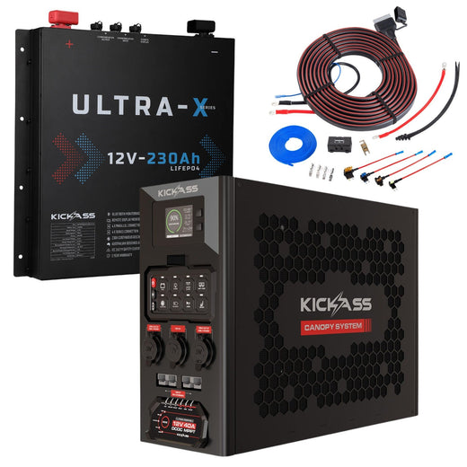 KickAss 12V 230Ah Ultra-X Lithium Slimline Deep Cycle Battery Bundle with Wireless Canopy Power System & Wiring Kit - 230Ah Total Capacity