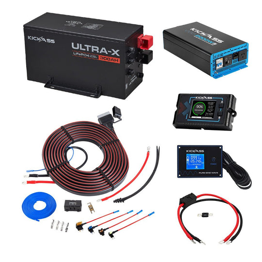 KickAss ProductsKickAss 12V 300Ah Smart Lithium Complete Dual Battery Kit with 2000W Inverter, DCDC Charger & WiringKA-12300UX-DUAL-INV-DCDC-WIRING