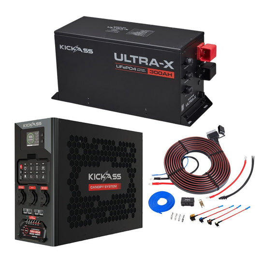 KickAss ProductsKickAss 12V 300Ah Smart Lithium Complete Dual Battery Kit with Canopy Power SystemKA-12V300AHLIT-DCDC-WIRING