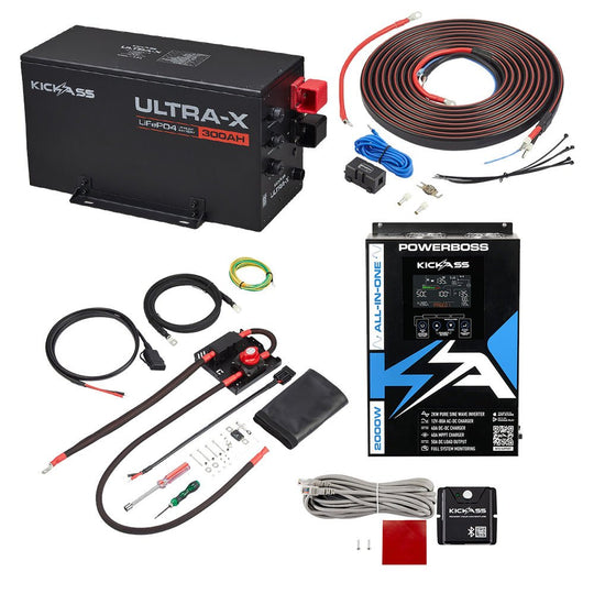 KickAss ProductsKickAss 12V 300Ah Ultra-X Lithium Battery Bundle with PowerBoss, Connections & Wiring - 300Ah Total CapacityKA-12300UXG2-POWERBOSS-KIT