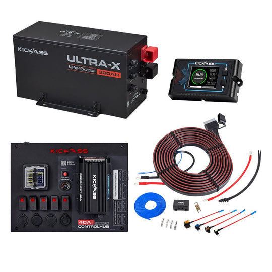 KickAss ProductsKickAss 12V 300Ah Ultra-X Lithium Battery Kit with 12V Control Hub with 40A DCDC Charger, Wiring & DisplayKA-12300UXG2-LION-DCDC-WIRING