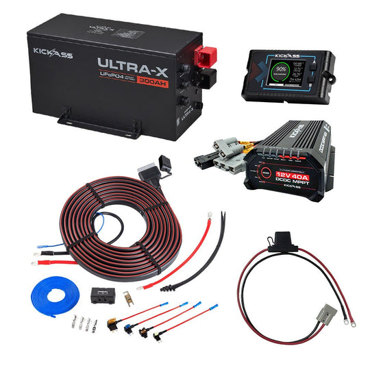 KickAss ProductsKickAss 12V 300Ah Ultra-X Lithium Complete Dual Battery Kit with DCDC Charger, Wiring Kit & DisplayKA-12300UXG2LIT-DCDC-GACYAW