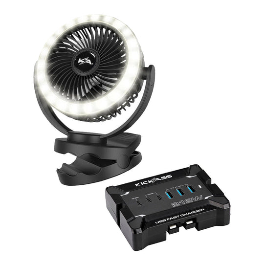 KickAss ProductsKickAss 12V Anderson To USB Fast Charger Bundle with Portable Clip Fan and LED LightKABUN-KAFC12V212W-KA5VCFLED
