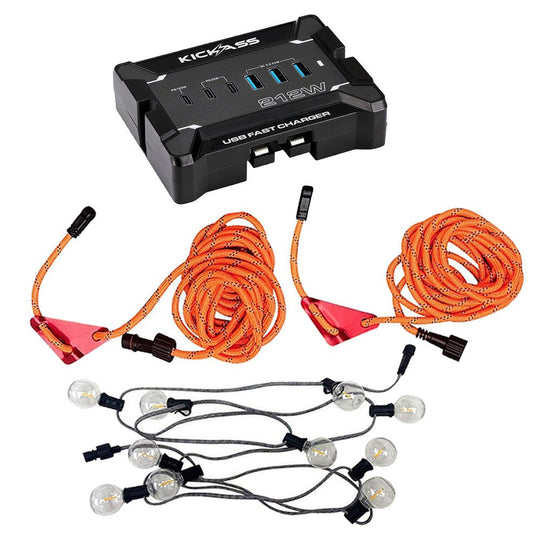KickAss ProductsKickAss 12V Anderson To USB Fast Charger + Outdoor Tie - Down Guy Rope LED Lighting Kit BundleKABUN-KAFC12V212W-KAUSBLED