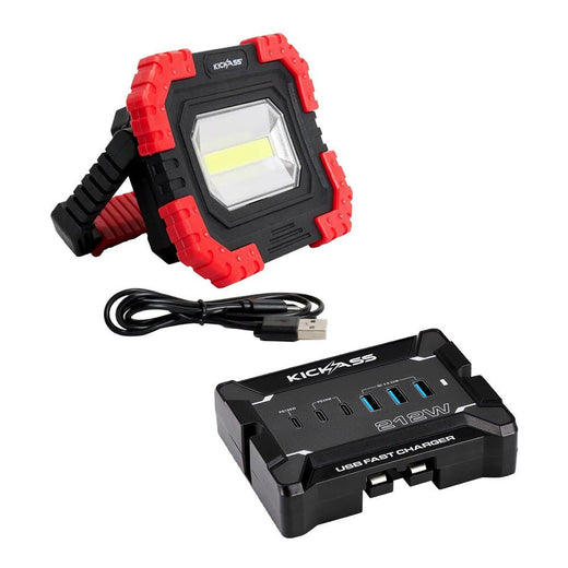 KickAss 12V Anderson To USB Fast Charger + Rechargeable LED Work Light Bundle