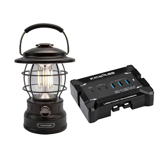 KickAss ProductsKickAss 12V Anderson To USB Fast Charger + Vintage Camping Lantern BundleKABUN-KAFC12V212W-KACAMPLANTERNBLK