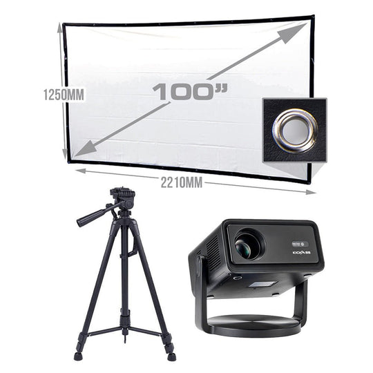 KickAss ProductsKickAss 12V FHD Outdoor Cinema Smart Projector Bundle with 100" Projector Screen and TripodKAODCP-SMART-ELS100-TRIPOD-BUNDLE