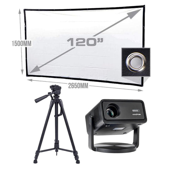 KickAss ProductsKickAss 12V FHD Outdoor Cinema Smart Projector Bundle with 120" Projector Screen and TripodKAODCP-SMART-ELS120-TRIPOD-BUNDLE