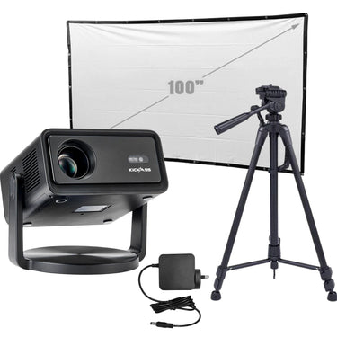 KickAss ProductsKickAss 12V FHD Outdoor Cinema Smart Projector Bundle with AC to DC Adapter, Tripod and 100" Eyelet Projector ScreenKAODCP-SMARTADAPT-TRI100