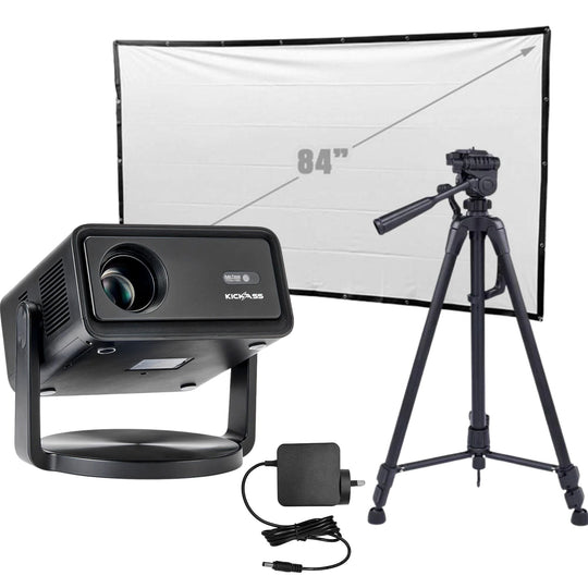KickAss ProductsKickAss 12V FHD Outdoor Cinema Smart Projector Bundle with AC to DC Adapter, Tripod and 84" Eyelet Screen Cinema PackageKAODCP-SMARTADAPT-TRI84PK