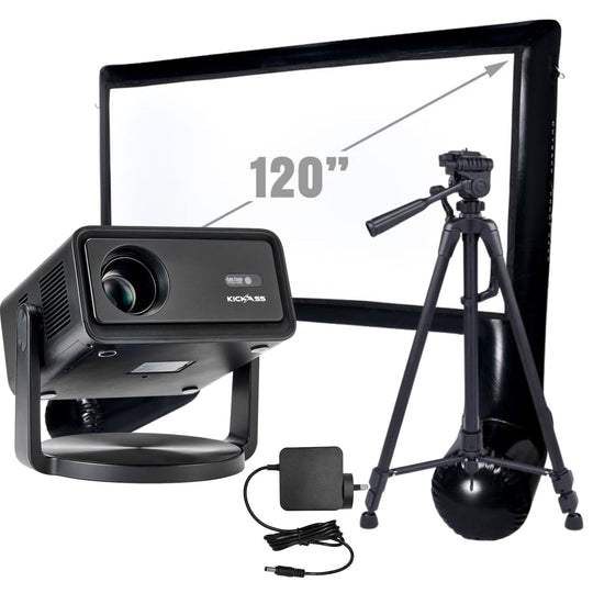 KickAss ProductsKickAss 12V FHD Outdoor Cinema Smart Projector Bundle with AC to DC Adapter, Tripod and Big Ass 120" Projector ScreenKAODCP-SMARTADAPT-TRIBA120