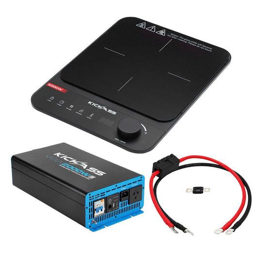 KickAss ProductsKickAss 12V to 240V Pure Sine Wave 2000W Inverter Bundle with Portable 2000W Induction Cooker and Wiring KitKA-PSW2000-IND2000-WIRING