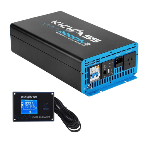 KickAss 12V to 240V Pure Sine Wave 2000W Inverter + Inverter Remote Display Screen Bundle