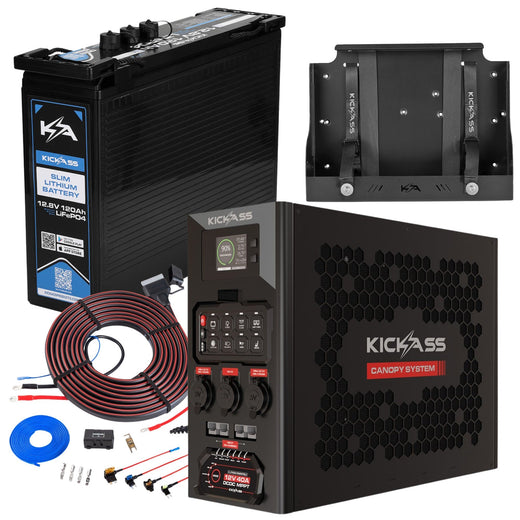 KickAss 12V Wireless Canopy Power System Bundle with Smart 120Ah Lithium Slimline Battery & DCDC Wiring Kit