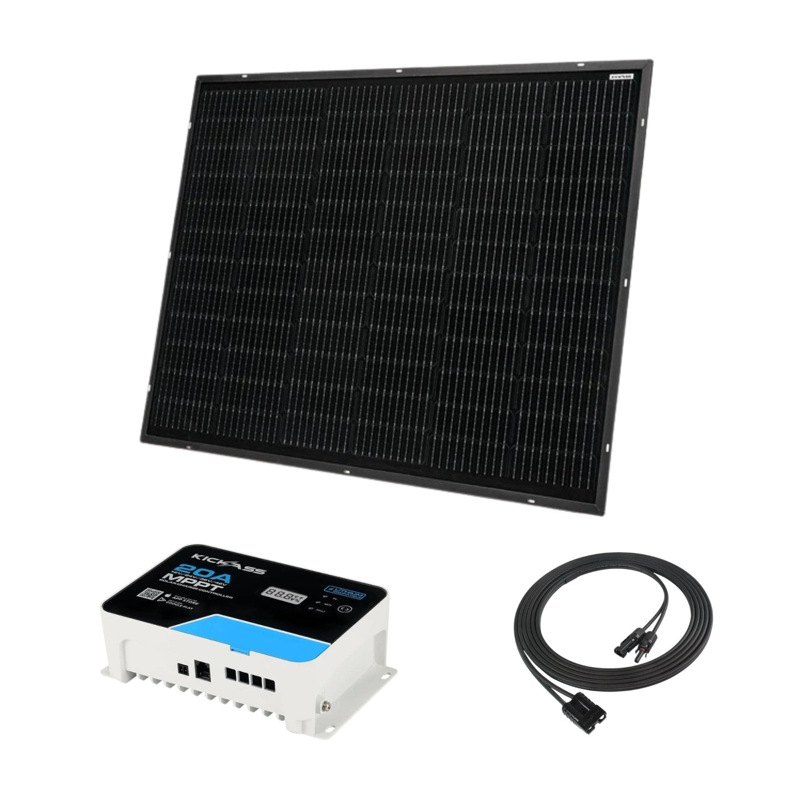 KickAss 170W Ultra Slim Fixed Glass Solar Panel + 20A MPPT Solar Charg