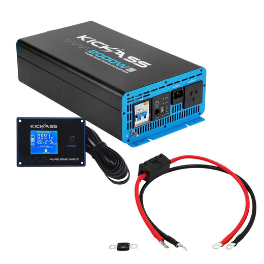 KickAss 2000W Pure Sine Wave Inverter Bundle with Remote Display Panel & Premium Wiring Kit