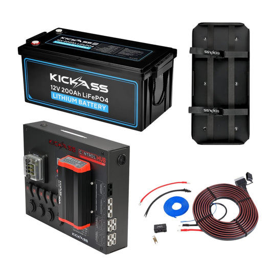 KickAss 12V 200Ah Lithium Premium Dual Battery Kit with Control Hub and 40A DCDC Charger, Tray & Wiring