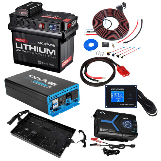 KickAss ProductsKickAss 205Ah Lithium Battery Box Complete Dual Battery Kit with 2000W Inverter, AC Charger & WiringKABOX205LION-40A-COMPLETE-AC