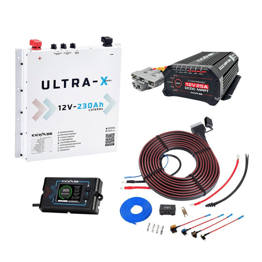 KickAss ProductsKickAss 230Ah Slimline Lithium Arctic White Premium Dual Battery Kit with 40A DCDC Charger with Bluetooth, Plug and Play DCDC Wiring Kit 6.5m, RemoteKADBBDL-230LW-RDU