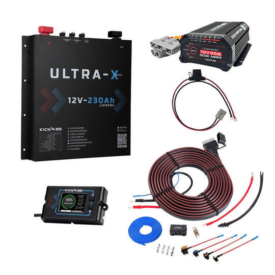 KickAss ProductsKickAss 230Ah Slimline Lithium Premium Dual Battery Kit with 40A DCDC Charger with Bluetooth, Plug and Play DCDC Wiring Kit 6.5m, Remote Display UnitKADBBDL-230L-RDU
