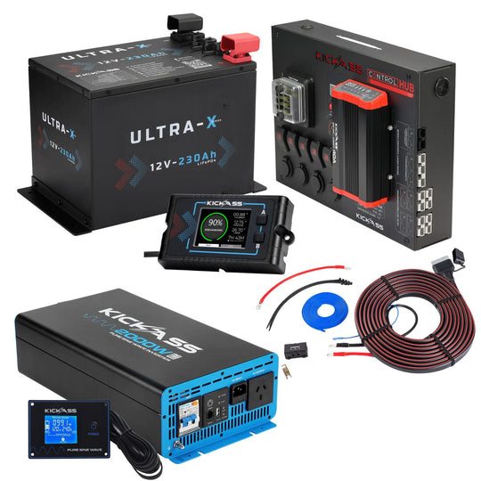 KickAss ProductsKickAss 230Ah Ultra - X Lithium Battery Bundle with 2000W Inverter, Control Hub & Wiring KitKAX230INVHUBKIT