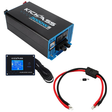 KickAss ProductsKickAss 3000W Pure Sine Wave Inverter Bundle with Remote Display Panel & Premium Wiring KitKAINV3000WPREMREM01