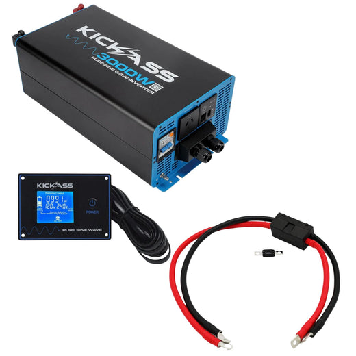 KickAss 3000W Pure Sine Wave Inverter Bundle with Remote Display Panel & Premium Wiring Kit