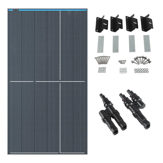 KickAss ProductsKickAss 350W Fixed Glass Solar Panel Bundle with Mounting Kit & ConnectorKA350SOLARMOUNT2INCONN