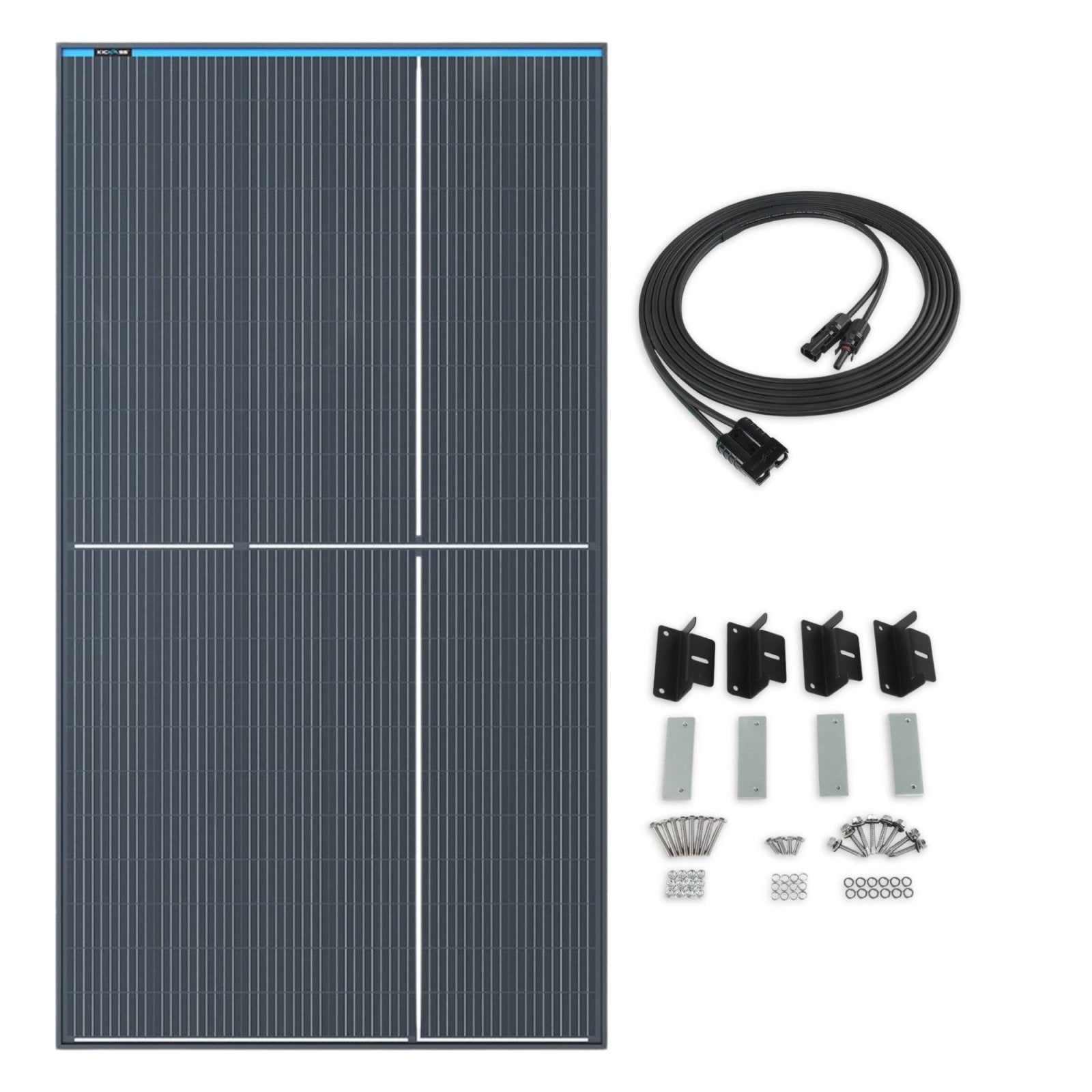 KickAss ProductsKickAss 350W Fixed Glass Solar Panel + Mounting Kit + 5M Extension Cable Bundle