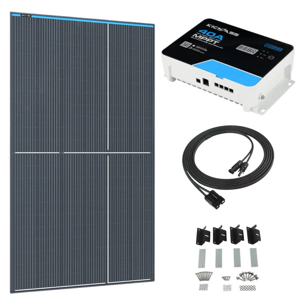 KickAss 350W Fixed Glass Solar Panel Bundle with 40A MPPT Solar Charge ...